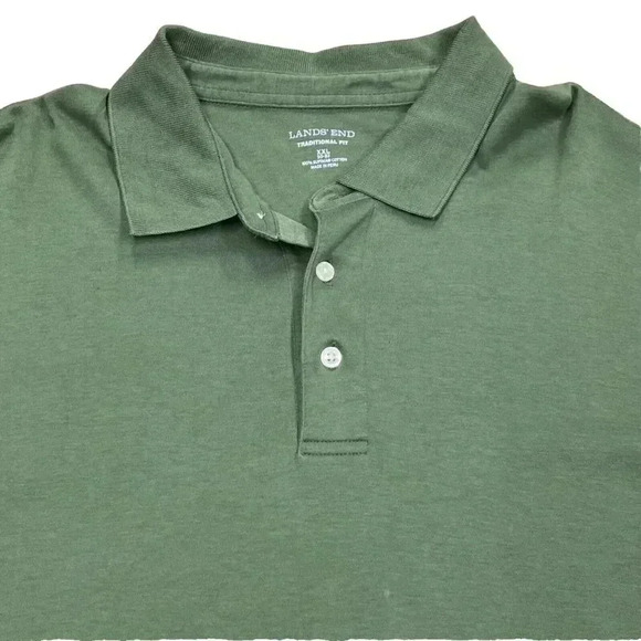 Lands End Shirt Men Size 2XL Green Traditional Fit 100% Supima Polo Long Sleeve - Picture 2 of 9